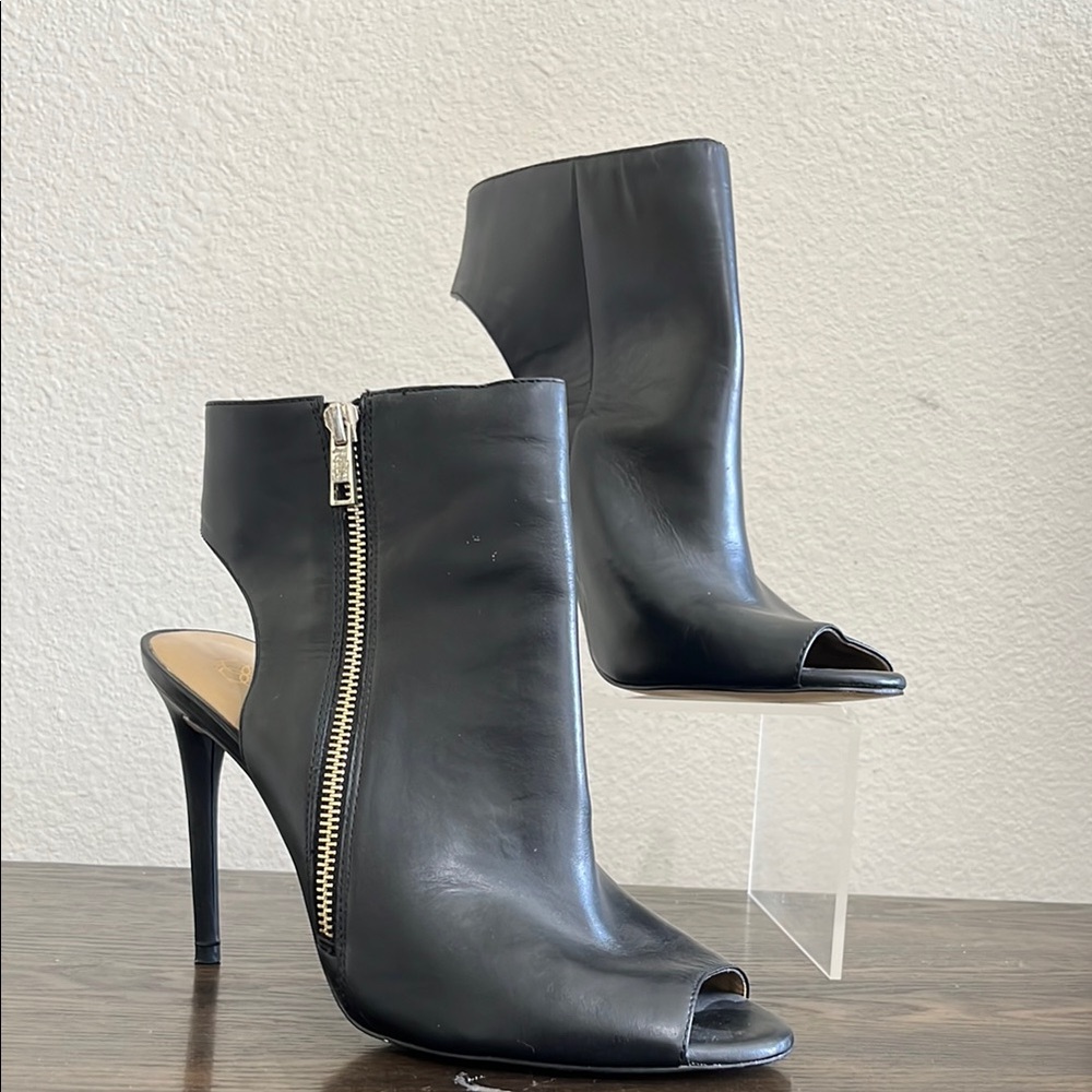 Ann Taylor Black Leather Peep-Toe Stiletto Booties size 10